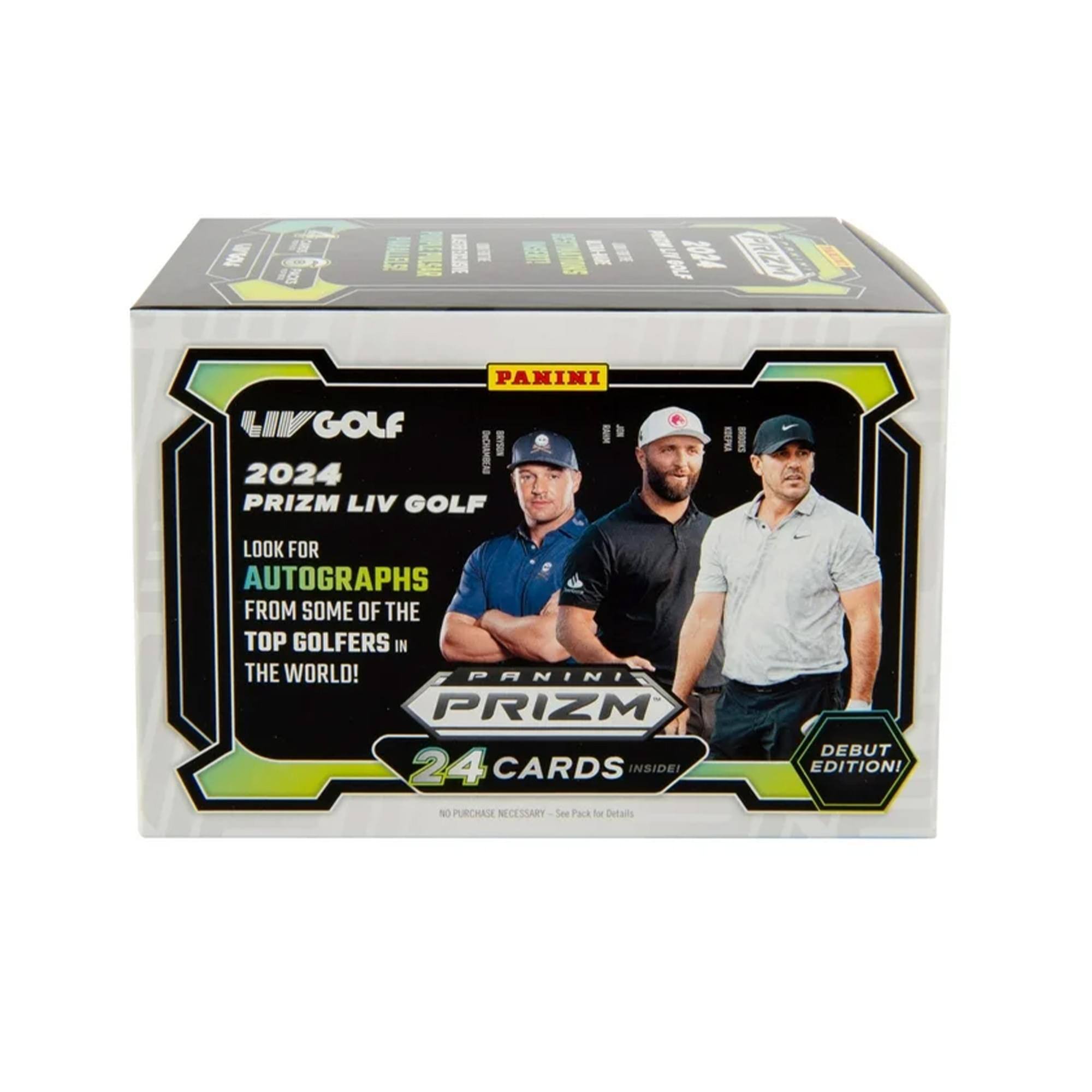 LIV Golf  
2024  
Prizm LIV Golf  

Look for autographs from some of the top golfers in the world!  

Prizm  
24 cards inside  

Debut Edition!  

No purchase necessary. See pack for details.