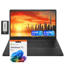 HP - 17.3" FHD Laptop,AMD Ryzen 7 7730U,32GB RAM,2TB SSD+288GB Docking Station Set,AMD Radeon Graphics,Win 11 Pro - Black