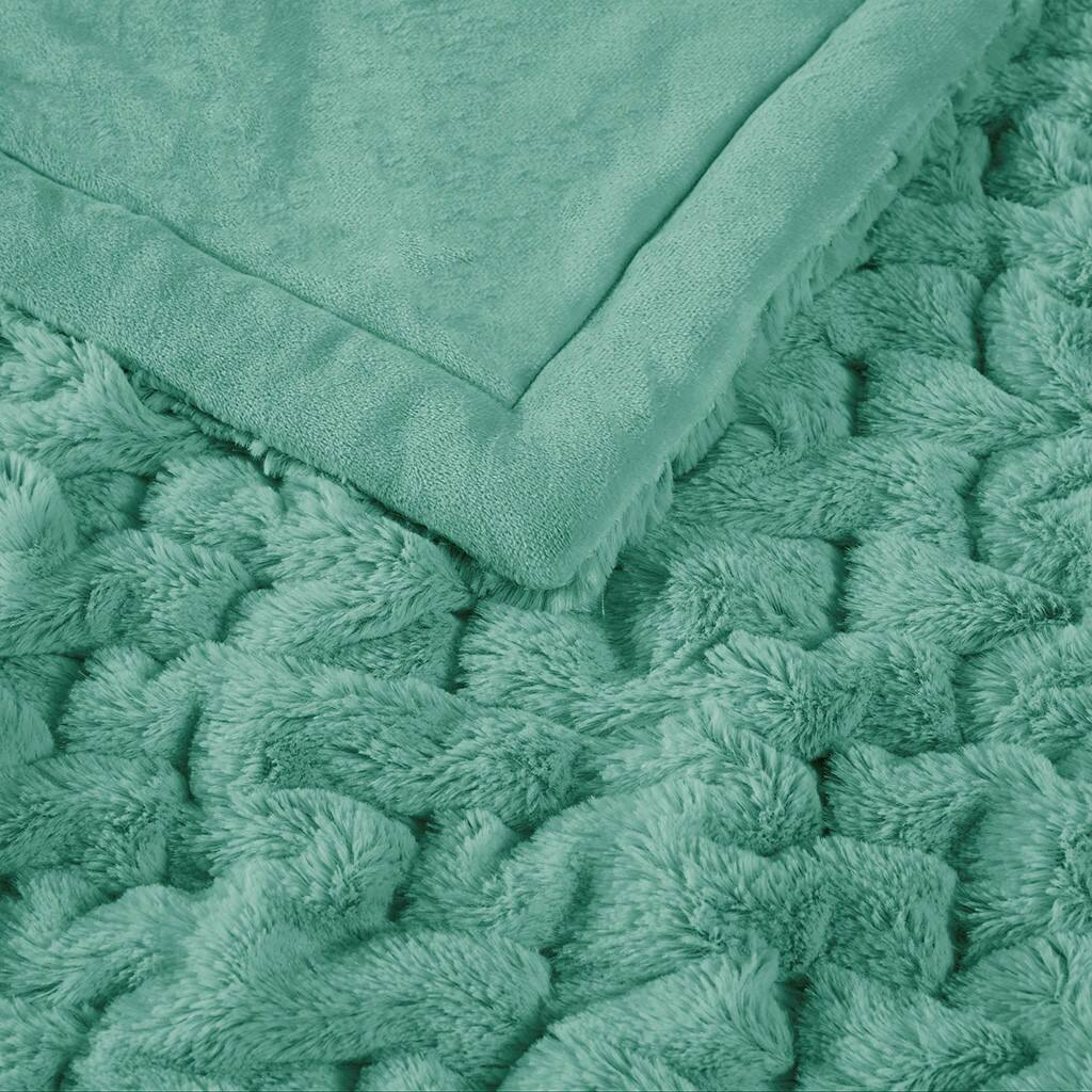Alt View 5. Gracie Mills - Gracie Mills Ashlee Modern Solid Ruched Fur Throw Blanket - Aqua.