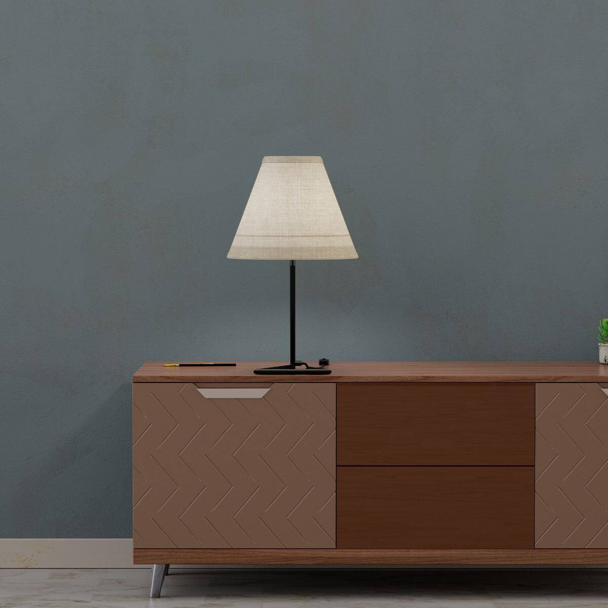 Back. Infibrite - Angular Base 23 Inch Table Lamp with Conical Shade, E26 Bulb Compatible - White.