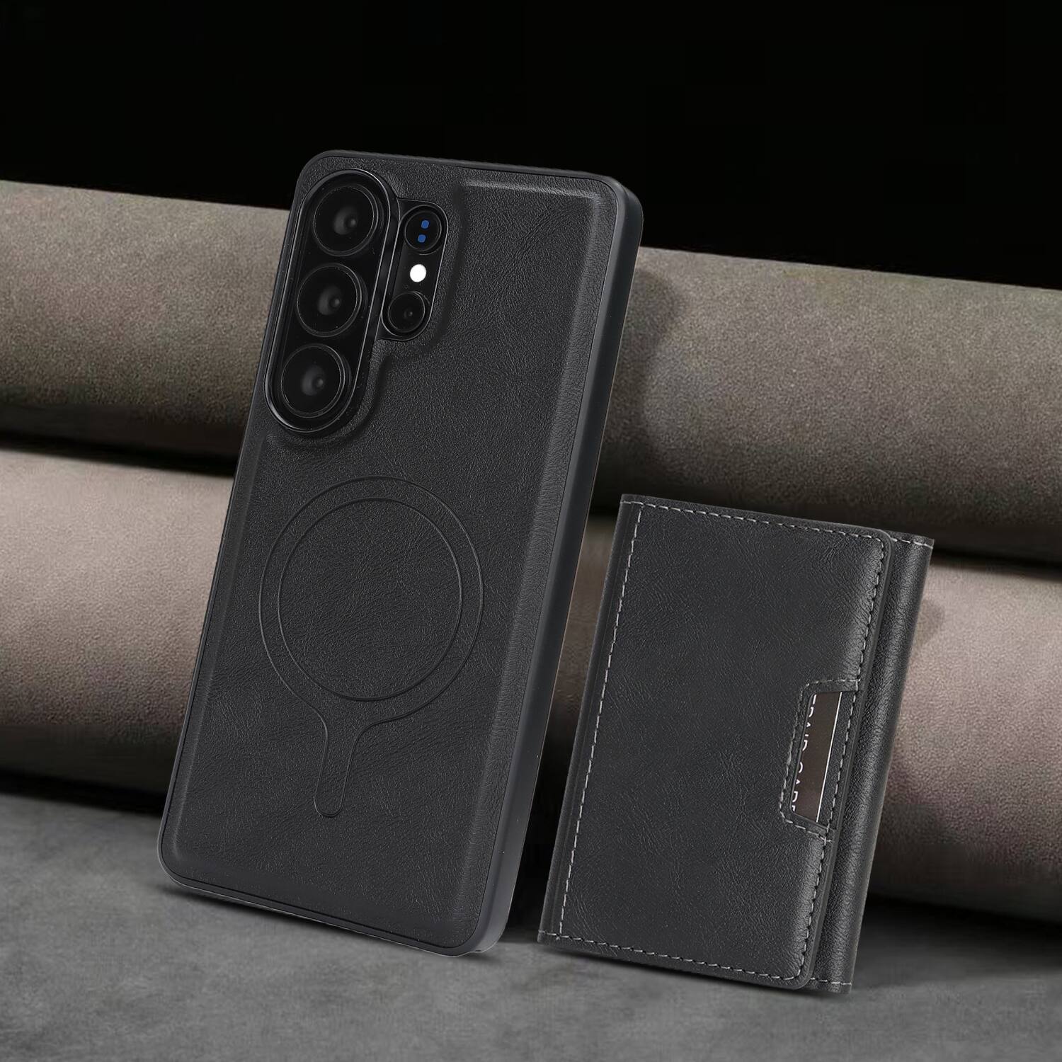 Back. Dteck - 2-in-1 Magnetic Wallet Case for Samsung Galaxy S26 Ultra, Shockproof PU Leather Cover with Detachable 7-Card Holder - Black.