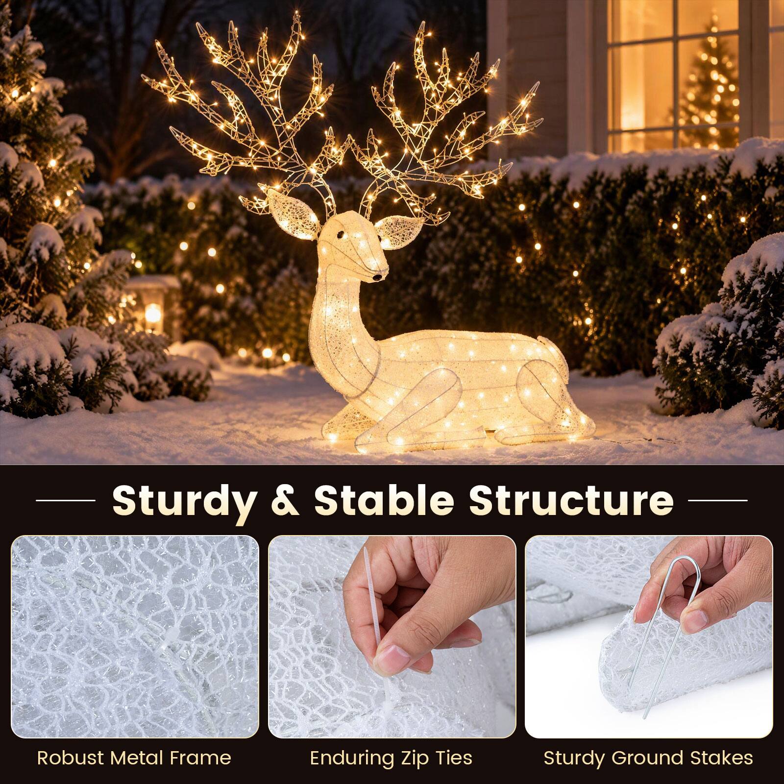Sturdy & Stable Structure  
Robust Metal Frame  
Enduring Zip Ties  
Sturdy Ground Stakes