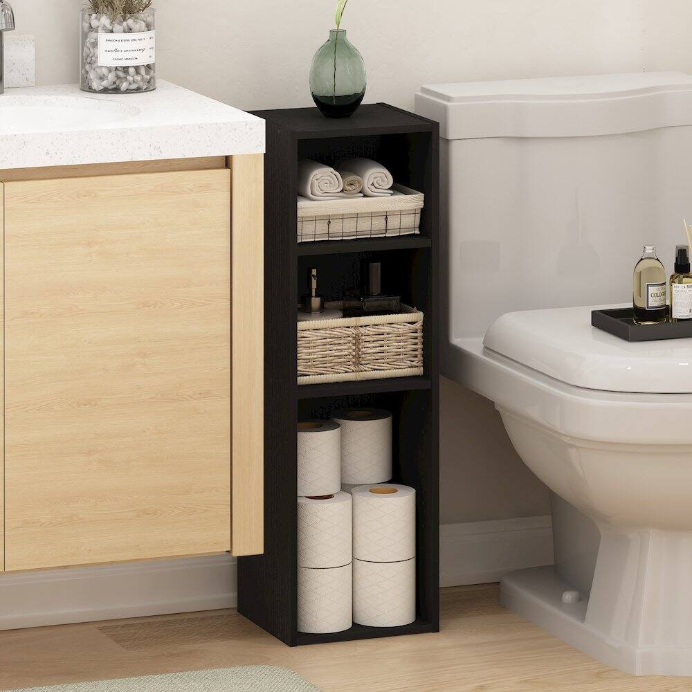 Angle. Furinno - FULDA Book Shelf, 3-Tier Narrow Storage Cabinet, Bookcase with 10-In Width Storage Shelf, 9.3 x 9.8 x 31.5 - Blackwood.