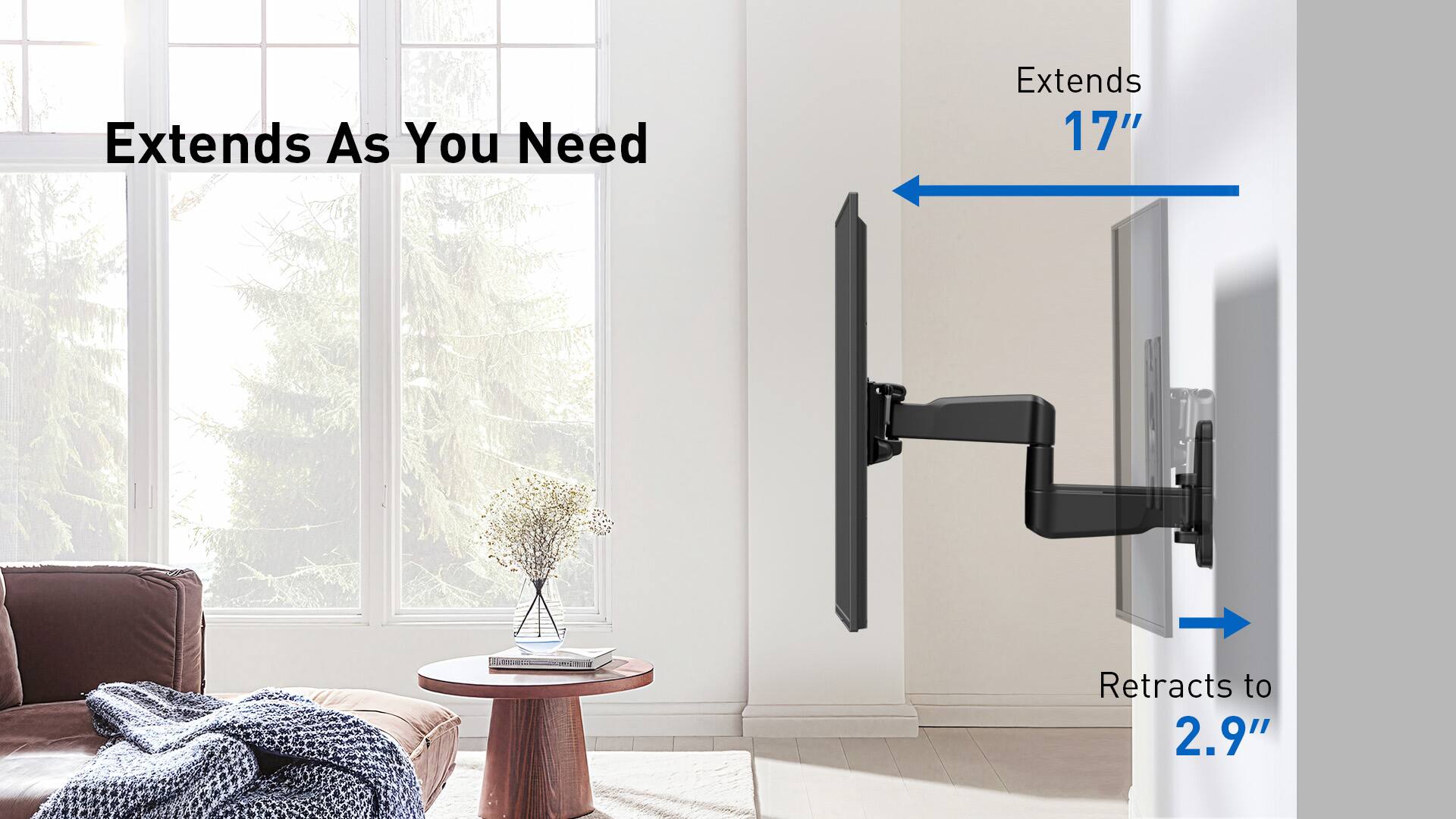 Extends as you need extends to 17" retracts to 2.9".