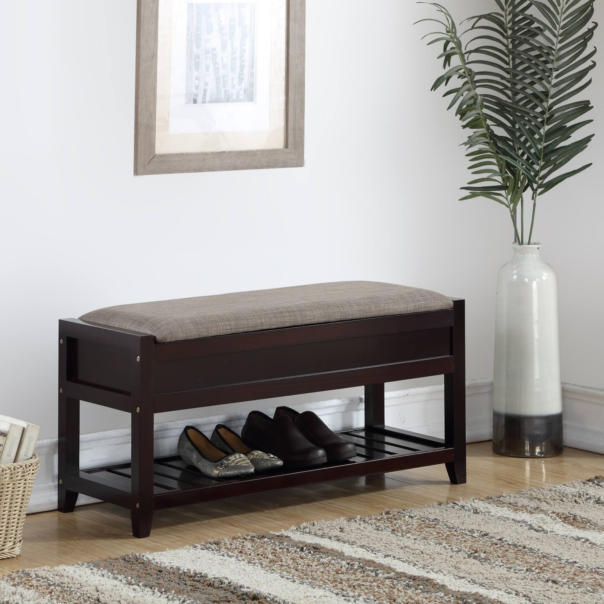 Front. GOODSILO - Entryway Seating Bench with Lift-Top Shoe Storage and Slatted Shelf in Espresso Finish - Espresso.