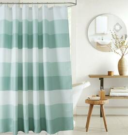 Kate Aurora - Spa Accents Striped Waffle Fabric Shower Curtains - 72in. W x72in. L - Aqua