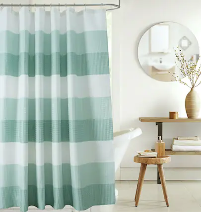 Front. Kate Aurora - Kate Aurora Spa Accents Striped Waffle Fabric Shower Curtains - 72in. W x72in. L, Aqua - Aqua.