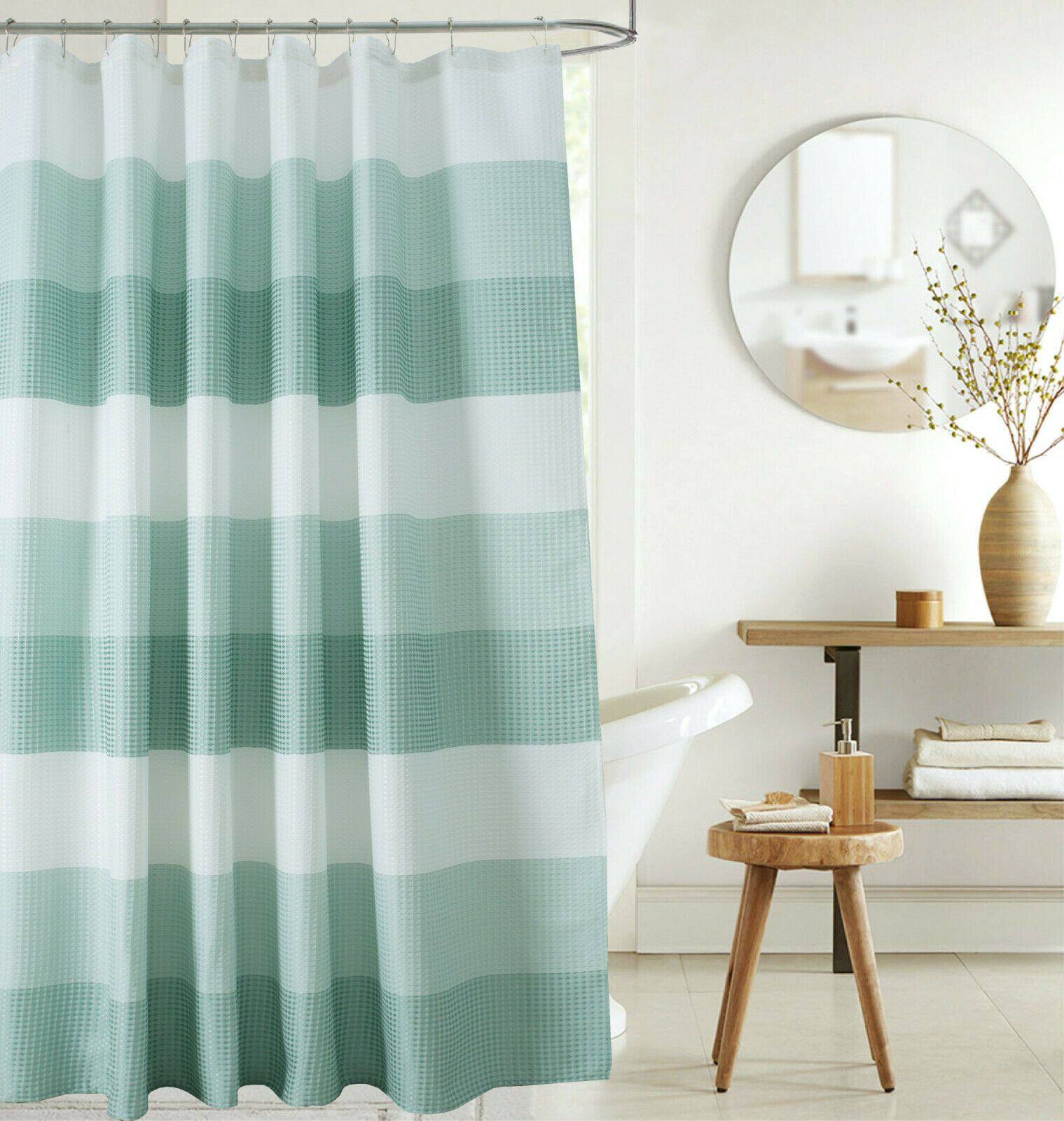 Front. Kate Aurora - Kate Aurora Spa Accents Striped Waffle Fabric Shower Curtains - 72in. W x72in. L, Aqua - Aqua.