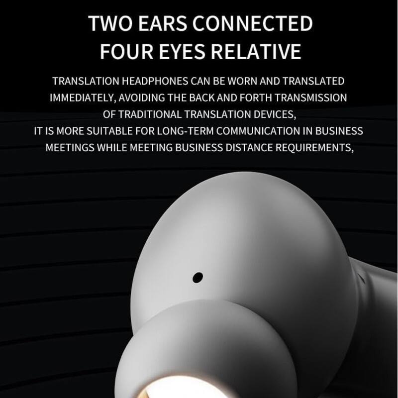 TWO EARS CONNECTED FOUR EYES RELATIVE

TRANSLATION HEADPHONES CAN BE WORN AND TRANSLATED IMMEDIATELY, AVOIDING THE BACK AND FORTH TRANSMISSION OF TRADITIONAL TRANSLATION DEVICES. IT IS MORE SUITABLE FOR LONG-TERM COMMUNICATION IN BUSINESS MEETINGS WHILE MEETING BUSINESS DISTANCE REQUIREMENTS.