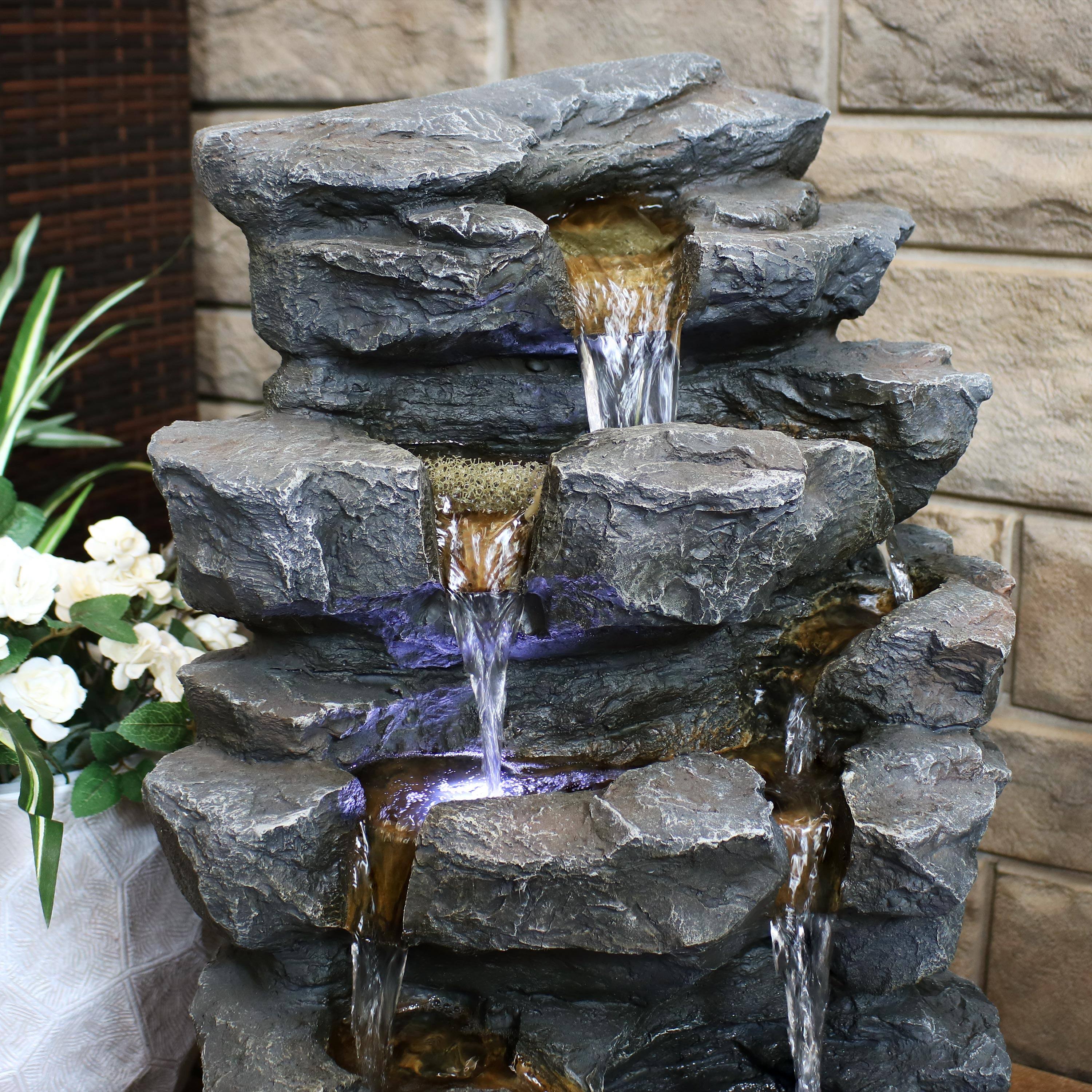 Alt View 7. Sunnydaze - Polyresin Grotto Falls Water Fountain with LED Lights - 24 in - Grey.
