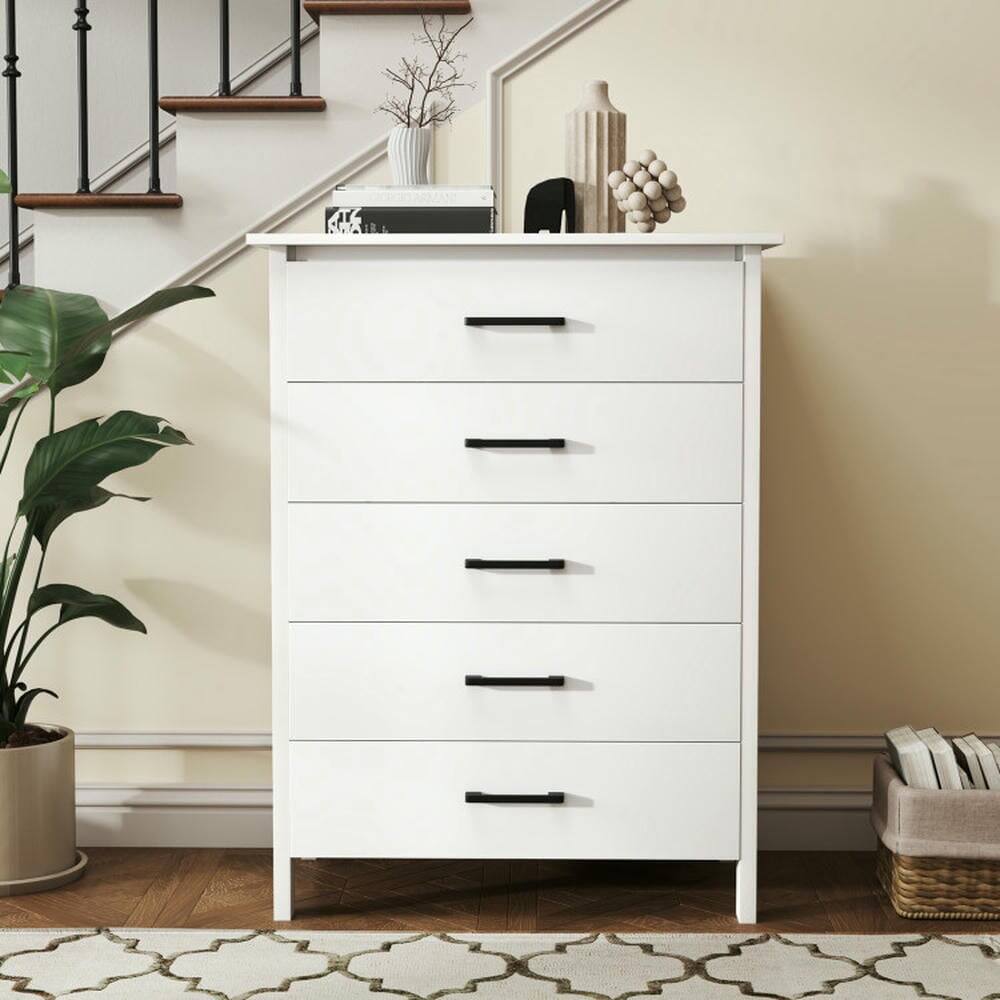 Alt View 6. Kadyn - Storage Dresser,Chest of Drawers,Modern 5-Drawer Multipurpose Chest Dresser with Metal Handles-White - White.
