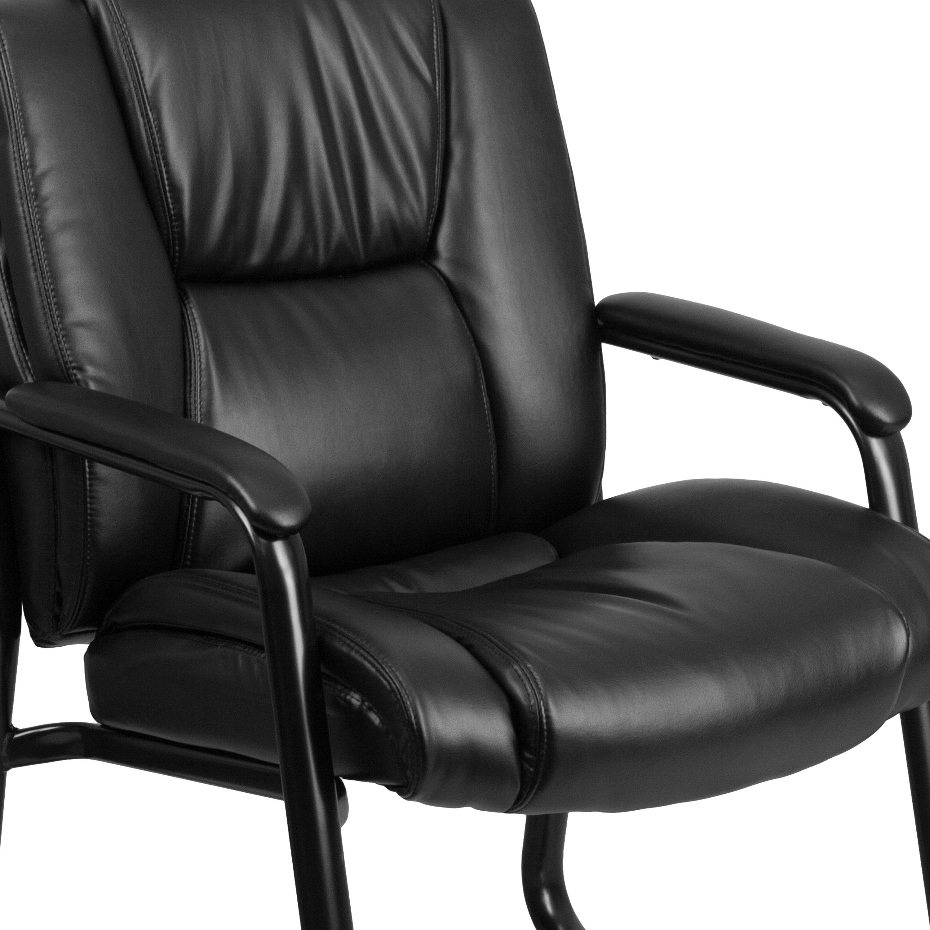 Alt View 9. Emma + Oliver - Big & Tall 500 lb. Rated Leather Tufted Executive Side Reception Chair with Sled Base - Black.