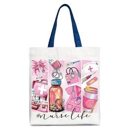 OrnamentallyYou - Nurse Life Canvas Tote Bag, Medical Essentials Gift Bag for Coquette Nurses - White Navy
