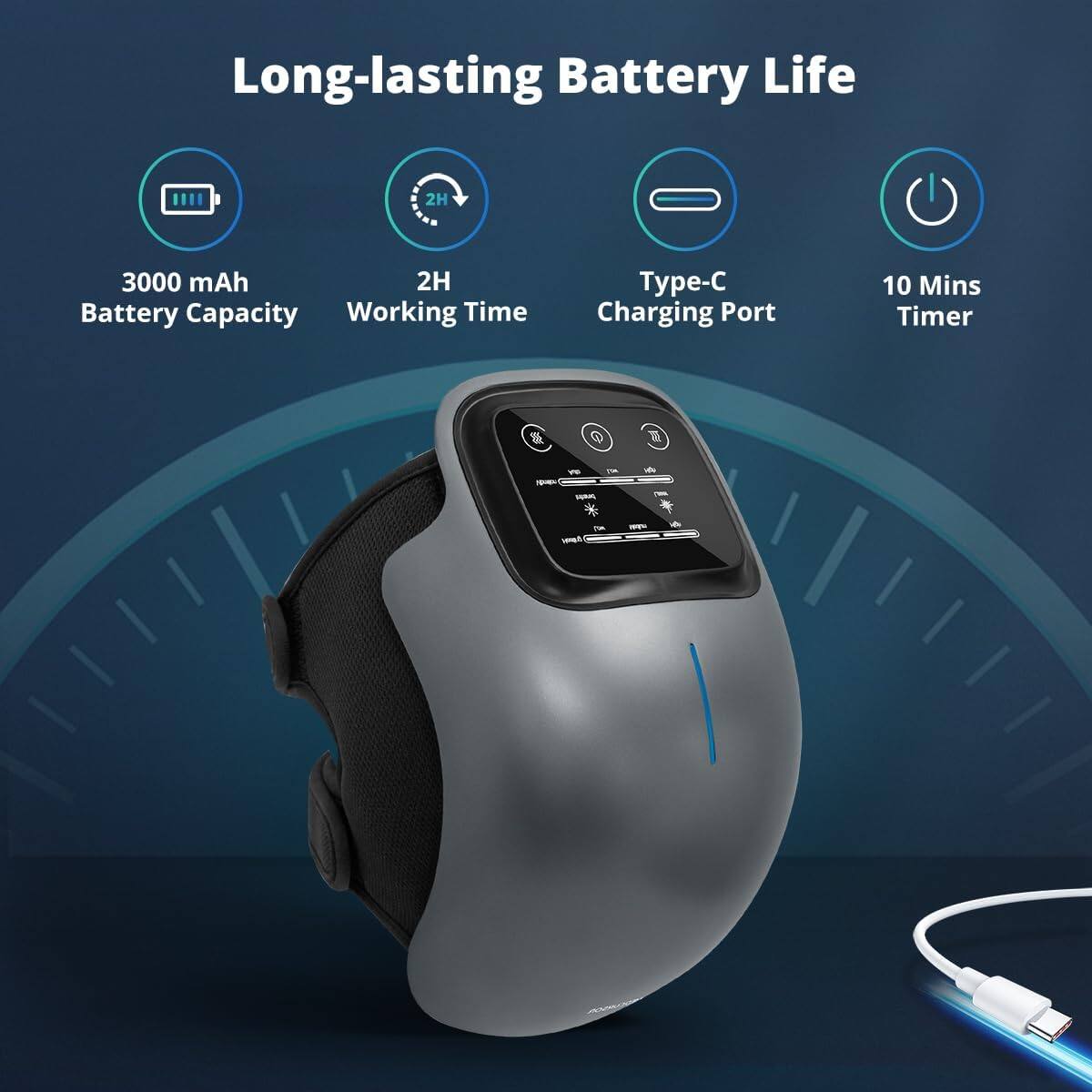 Long-lasting Battery Life  
3000 mAh Battery Capacity  
2H Working Time  
Type-C Charging Port  
10 Mins Timer
