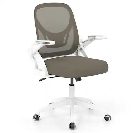 Front. Kadyn - Ergonomic Computer Desk Chair - Lumbar Support, Flip-up Arms, Gray + White - Gray.