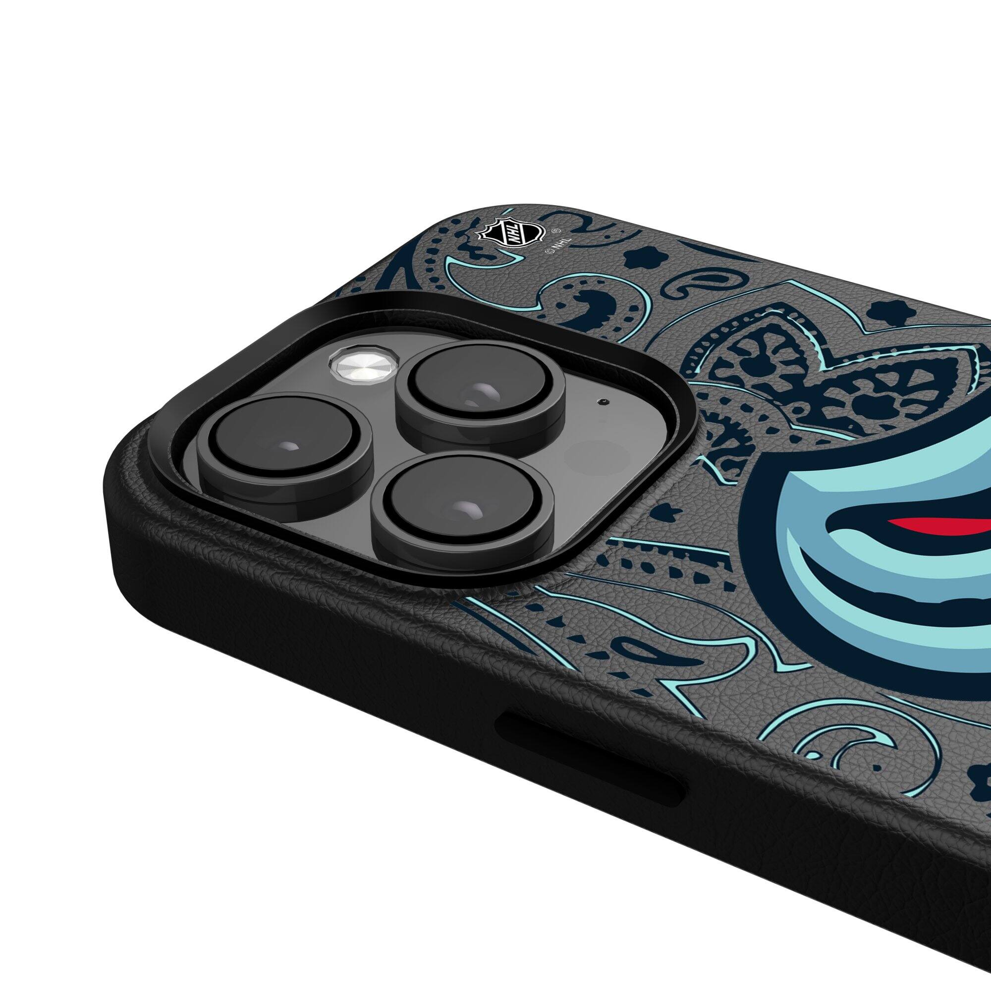 Alt View 3. Keyscaper - Black Seattle Kraken Paisley iPhone Magnetic Bump Case - 15 - Black.
