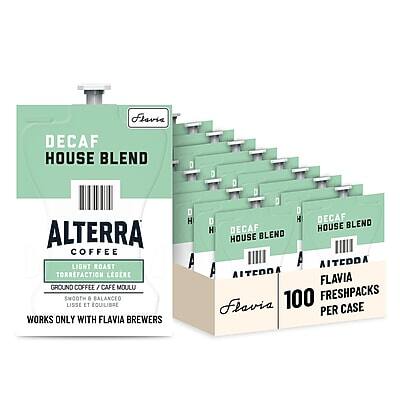 **DECAF HOUSE BLEND**

**ALterra COFFEE**

- **LIGHT ROAST**
- **GROUND COFFEE - CAFÉ MOULU**
- **TORREFACTION LÉGÈRE**
- **LISSE ET ÉQUILIBRÉ**

**WORKS ONLY WITH FLAVIA BREWERS**

**100 FRESHPACKS PER CASE**

**FLAVIA**