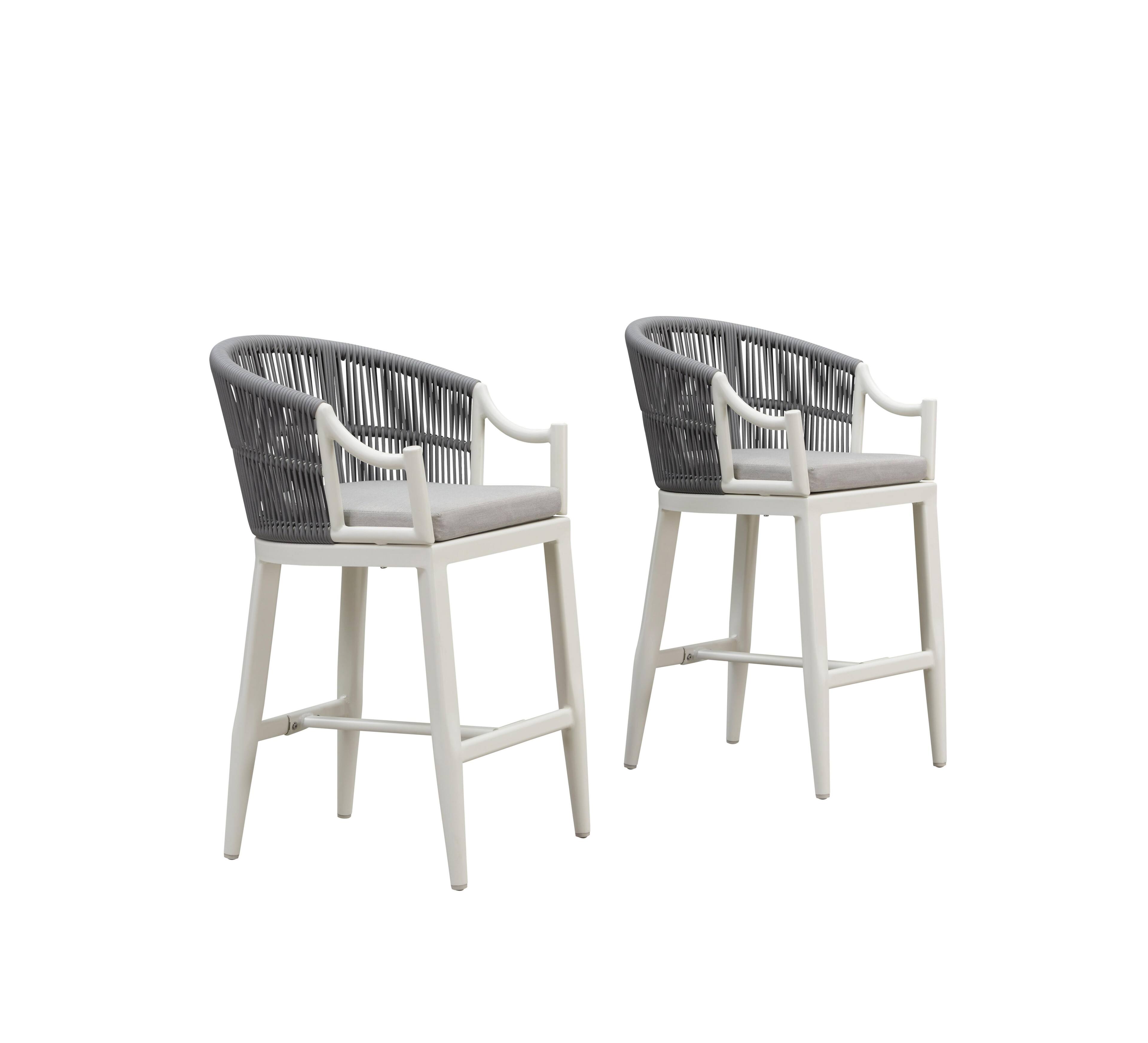 Alt View 10. PURPLE LEAF - Patio Counter Height Set of 2 Outdoor Rattan Chairs with Back Modern Aluminum Woven Barstools for Garden Indoor Kitchen - White-Counter Stool.