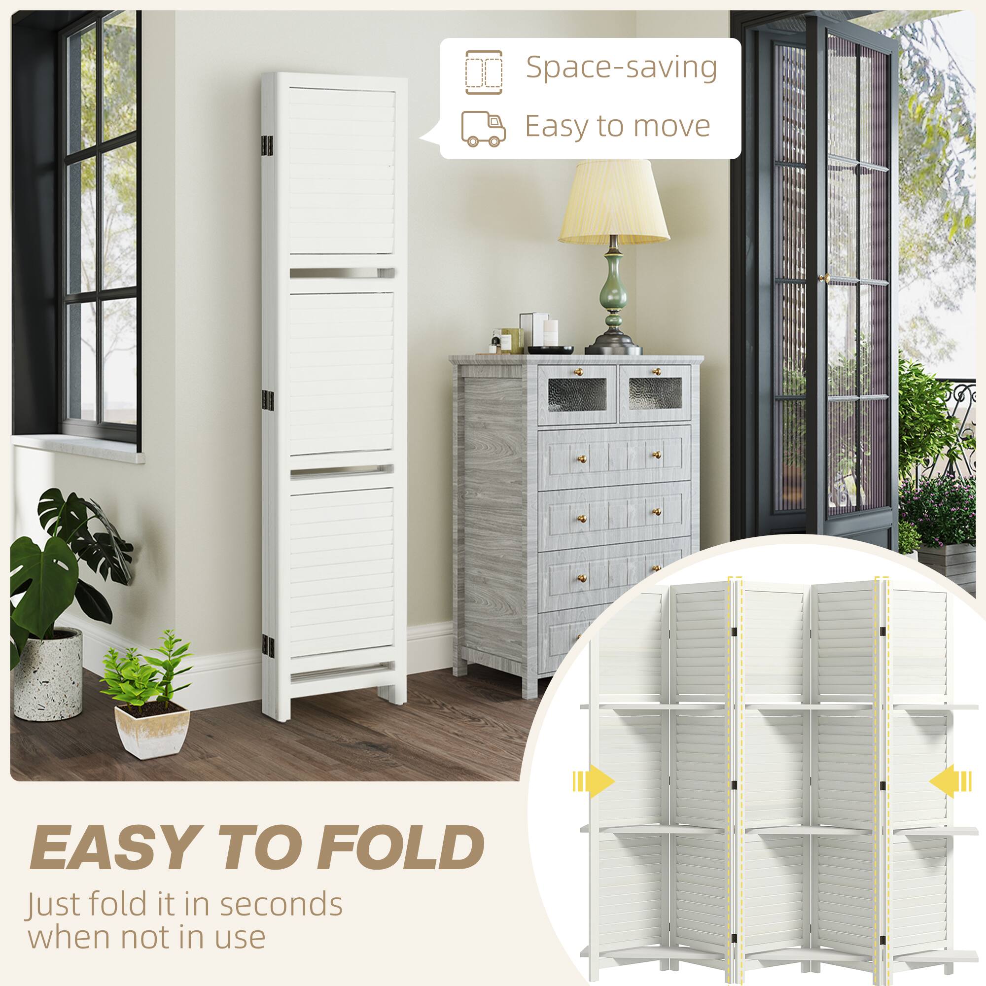 Space-saving, Easy to move, EASY TO FOLD, Just fold it in seconds when not in use