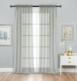 Kate Aurora - 2 Piece Premium Rod Pocket Sheer Voile Curtain Panels For Extra Long Windows - 120 in. Long - Silver