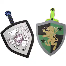 JuzToys - 2-Pack Foam Swords and Shields Toy Weapons – Pretend Play Fake Swords Toy, Role Play Knight Costume for Kids, Blue/Green - Multicolored