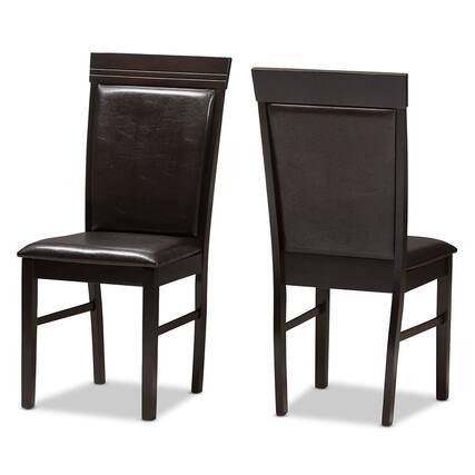 Front. Baxton Studio - Set of 2 Thea Modern and Contemporary Faux Leather Upholstered Dining Chairs - Dark Brown.