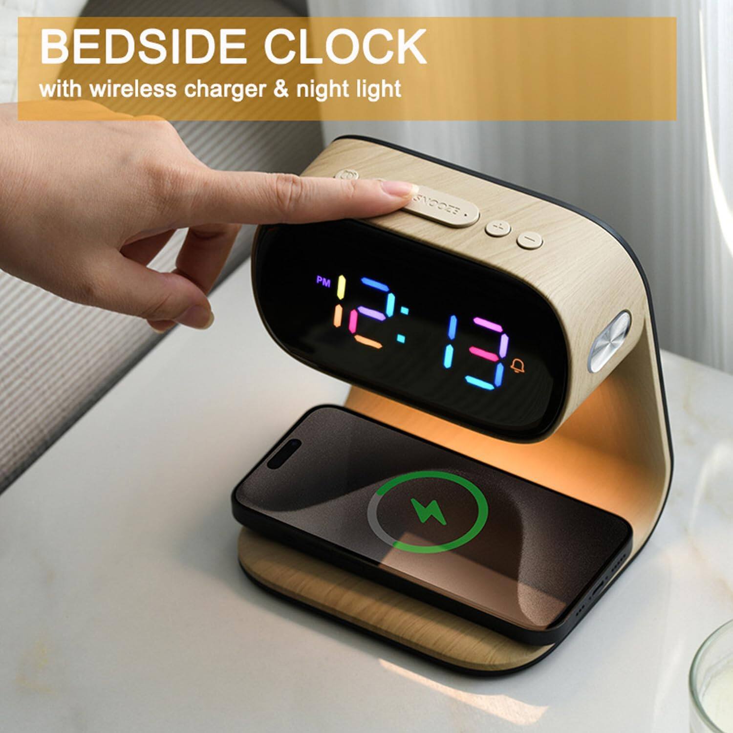 BEDSIDE CLOCK  
with wireless charger & night light  

12:13 PM