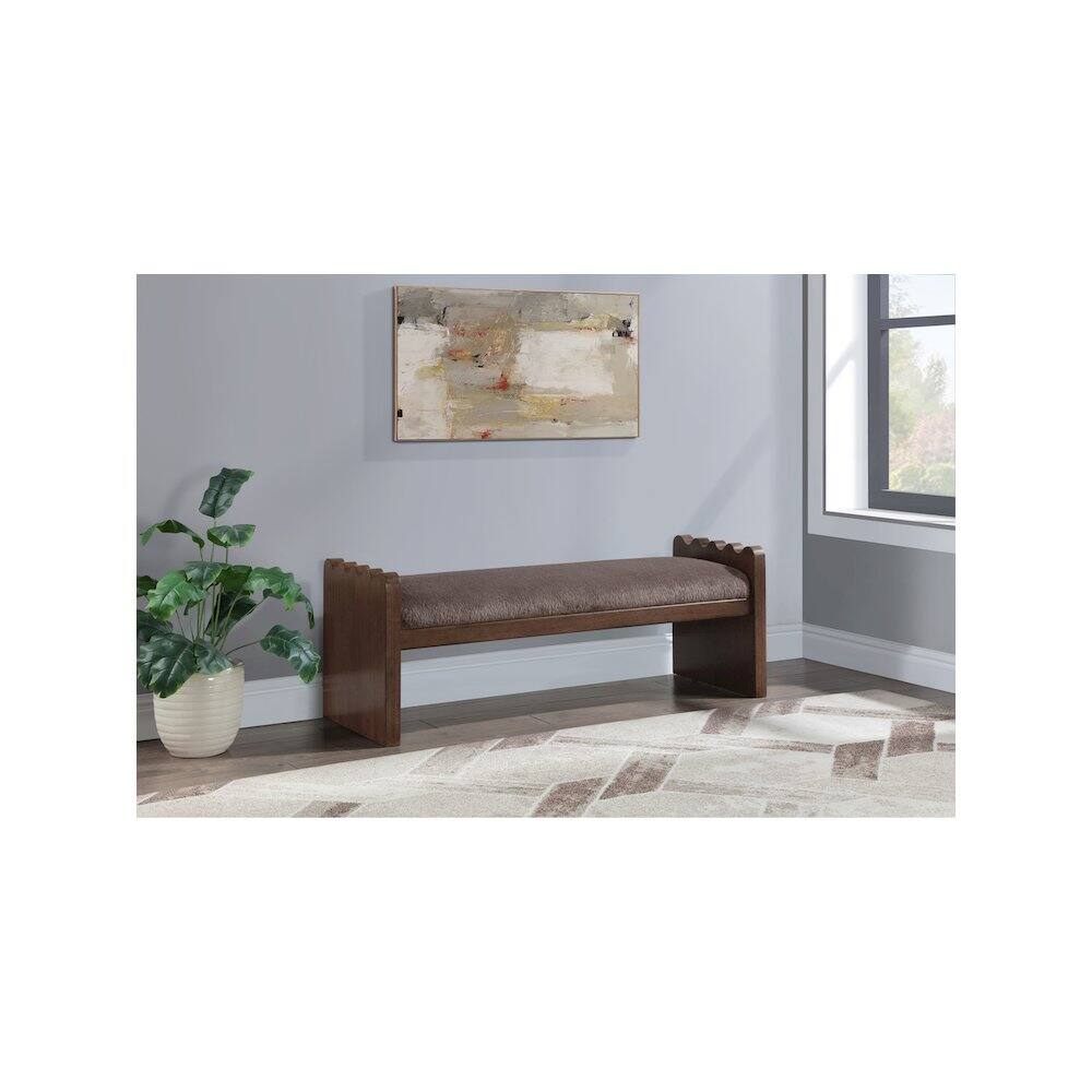 Alt View 1. Meridian Furniture - Sonia Brown Velour Fur Fabric Bench - Brown.