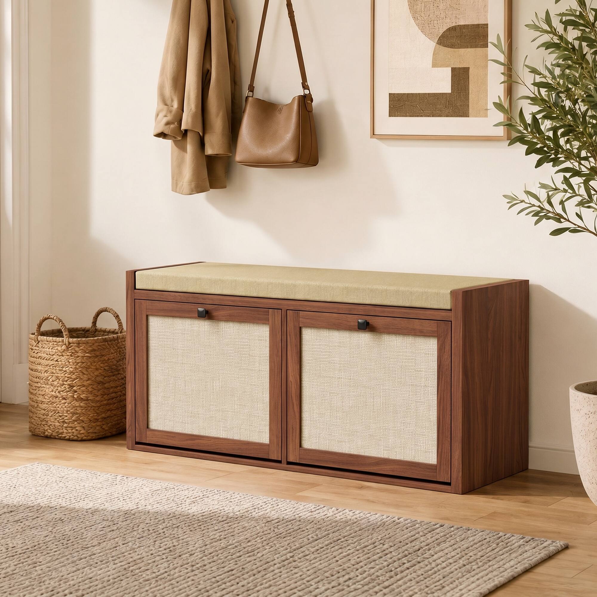 Alt View 8. Homcom - Storage Bench with Padded Seat - Brown.