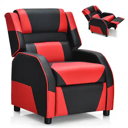 Front. Gymax - Gymax Gaming Recliner Sofa PU Leather Armchair for Kids Youth w/ Footrest Red - Red.