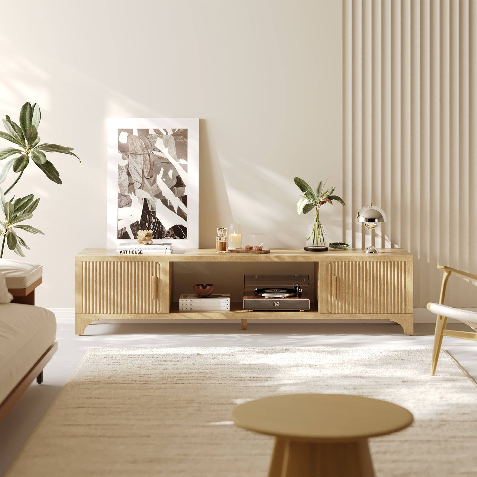 Alt View 4. Sugift - Modern Media Console with Fluted Doors and Storage for TVs up to 75 Inches - Brown.