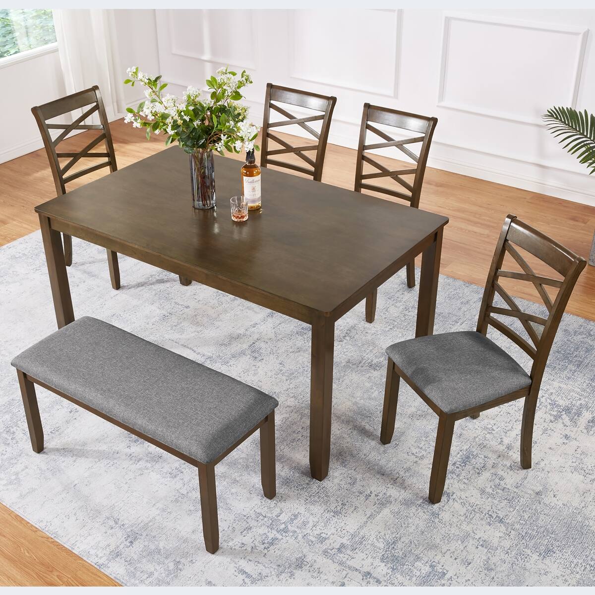 Loheer 6 Piece Dining Table Set for 6, Rectangular Table with Chairs ...