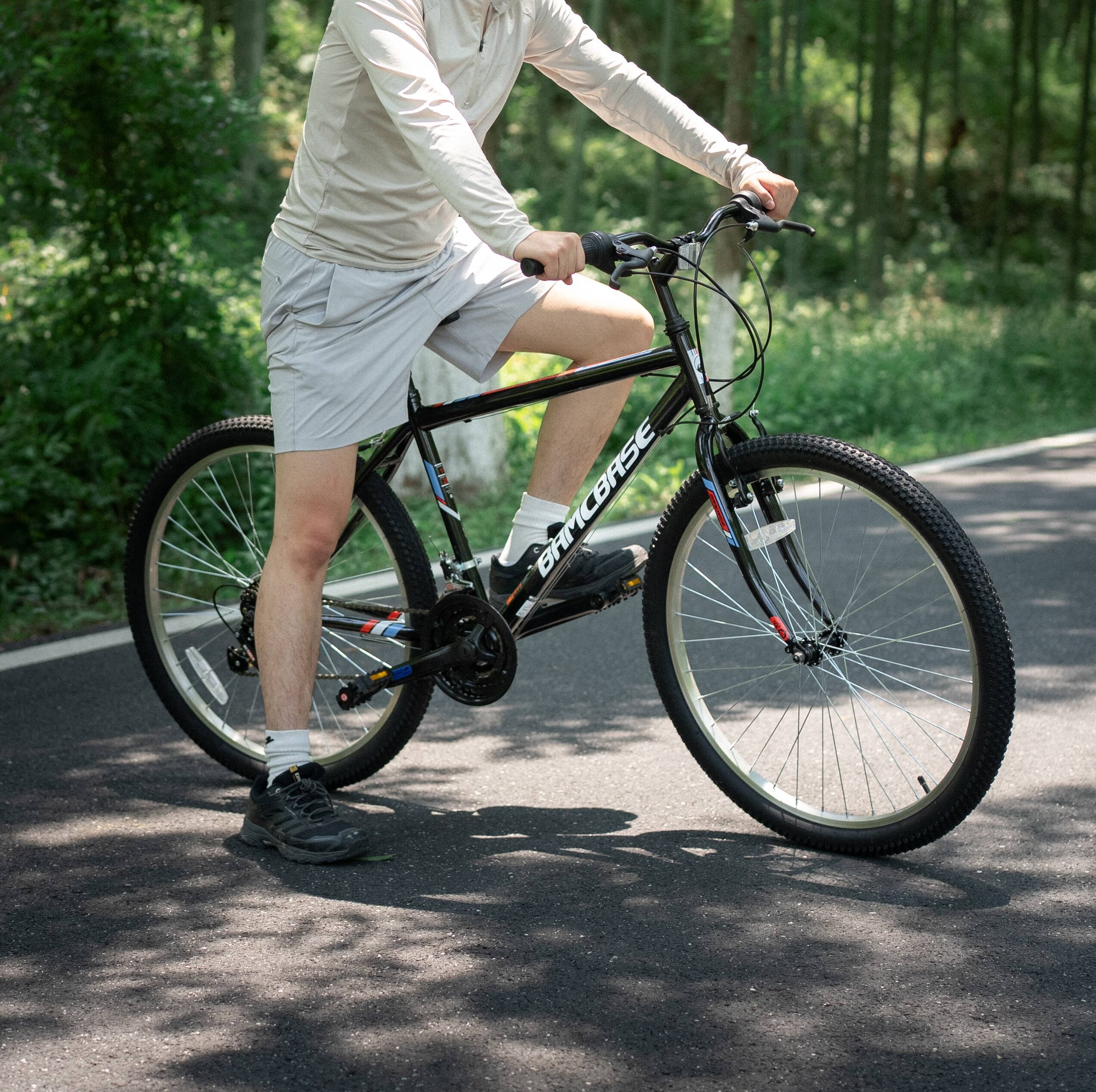 Left. HILAND - BAMCBASE Sprague 24 inch Steel Mountain Bike for Adults, 18-Speed MTB with Rigid Fork, Men Women Bicycle, Black - black.