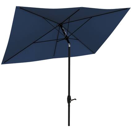 Front. Outsunny - 6.5' x 10' Rectangular Market Umbrella, Patio Outdoor Table Umbrella with Crank and Push Button Tilt - Blue.