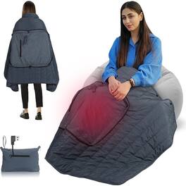 MOSZAR LLC - Portable USB Heated Blanket, 3 Heat Settings, Auto Off, Battery Powered - Dark Blue