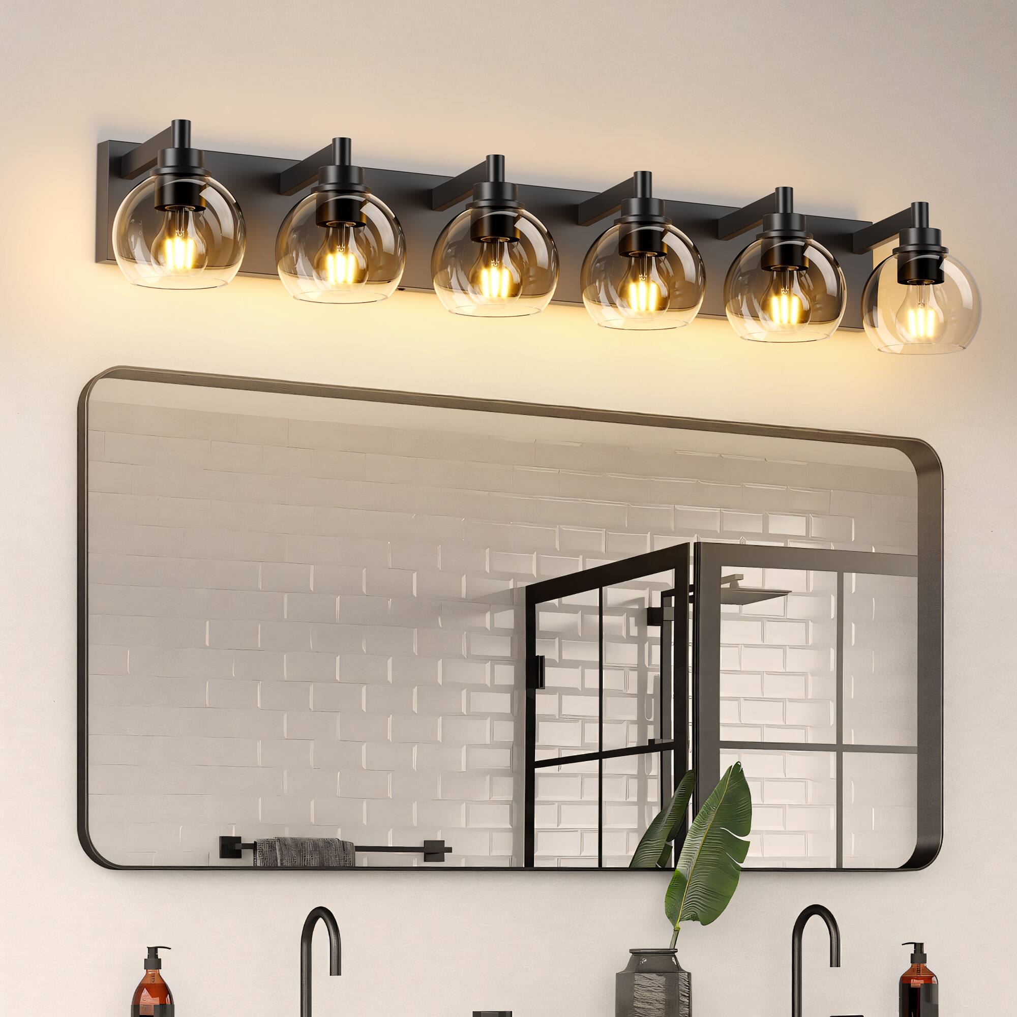 Angle. APRILSOUL - Vanity Light Fixtures 6-Light Wood Bathroom Light Fixtures Over Mirror Rustic Sconces Wall Lighting with Glass Shade.