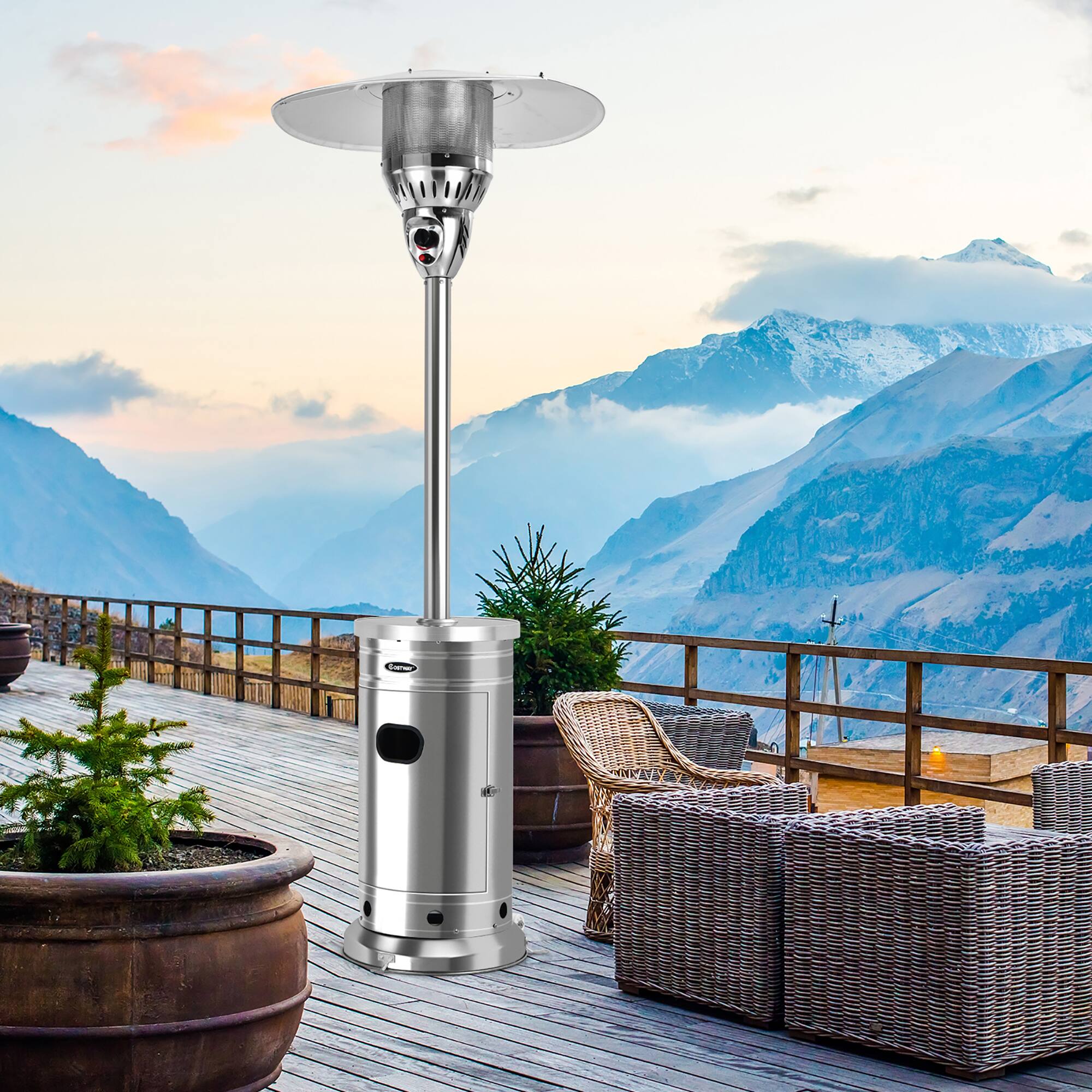 Alt View 1. Costway - Costway 48,000 BTU Patio Propane Heater Stainless Steel W/Table & Wheels - Silver.