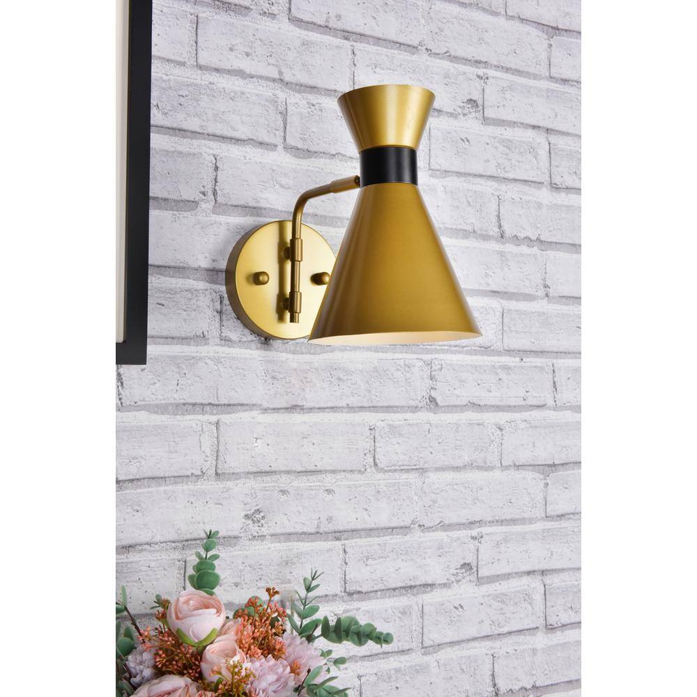 Angle. Living District - Halycon 6 inch light brass wall sconce - Brass And Black.