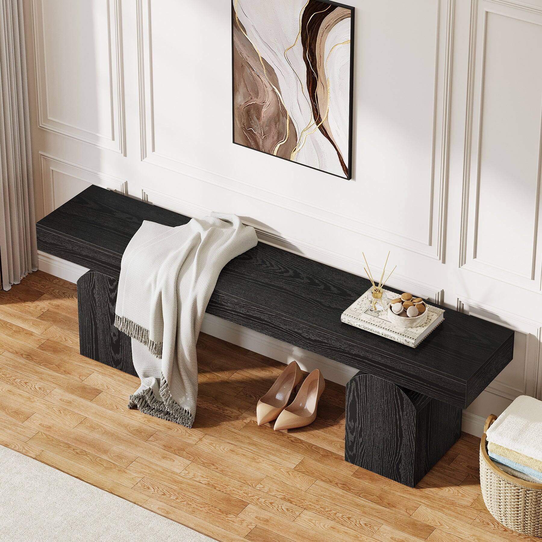Back. Tribesigns - Office Reception Bench with Engineered Wood Construction, Arched Design, for Office Entryways and Waiting Areas - Black.