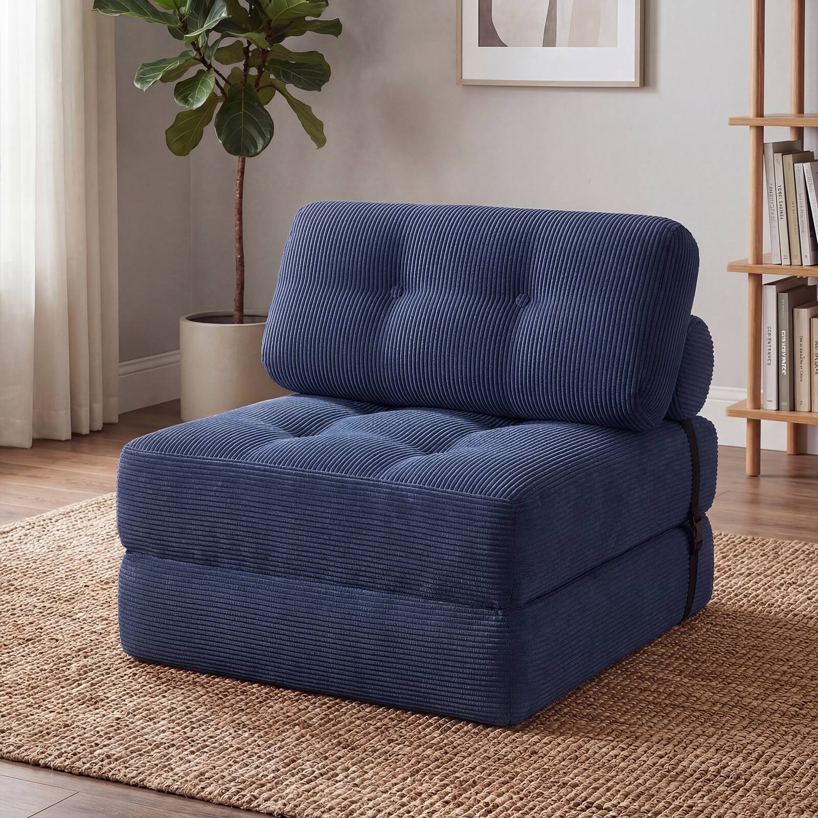 Alt View 3. Costway - Costway Folding Sofa Bed, Convertible Sleeper Chair with Pillow Back Support Corduroy Cover - Navy Blue.