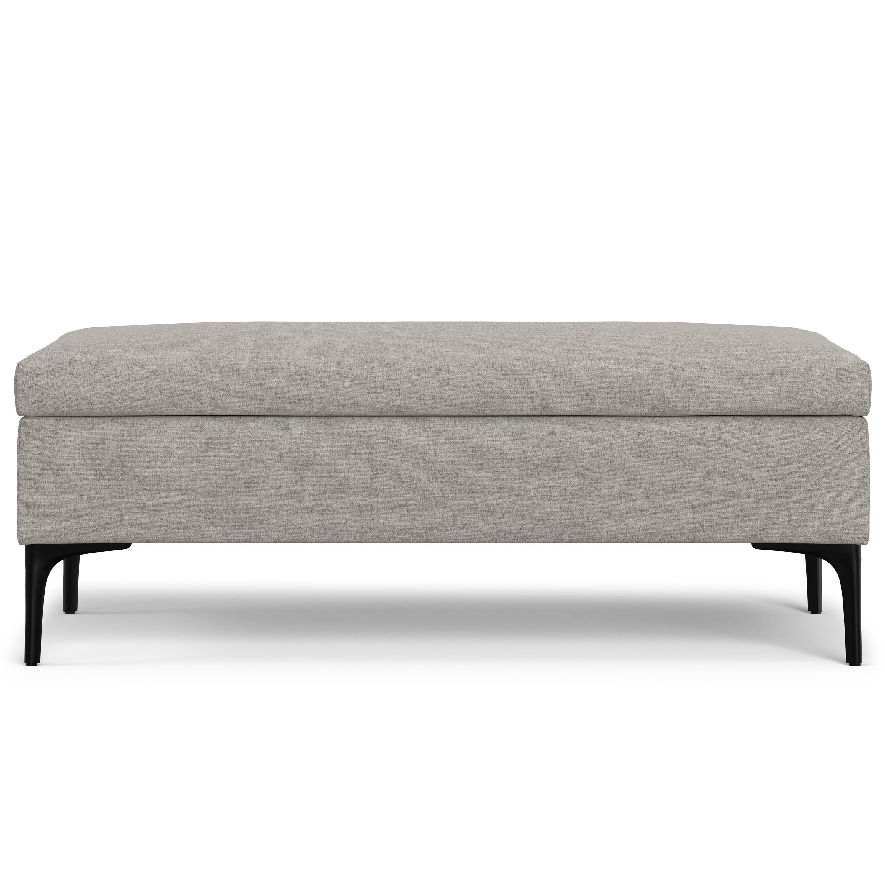 Left. Simpli Home - Rebecca 48 inch Wide Mid Century Modern Coffee Table Storage Ottoman with Lift up Lid in Cloud Grey Polyester, Assembled - Cloud Grey.