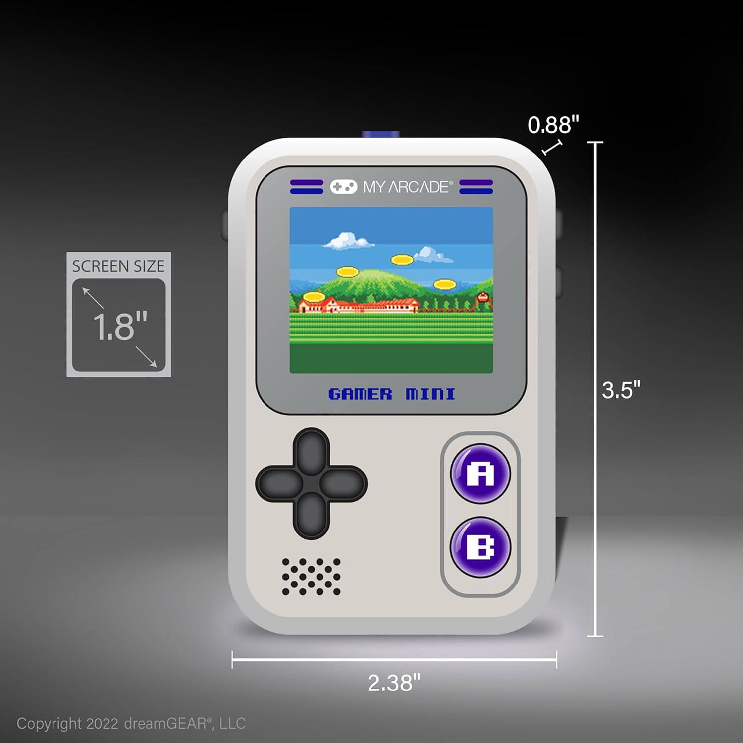 0.88" MY ARCADE SCREEN SIZE 1.8" GAMER MINI 3.5" 2.38" Copyright 2022 dreamGEAR LLC
