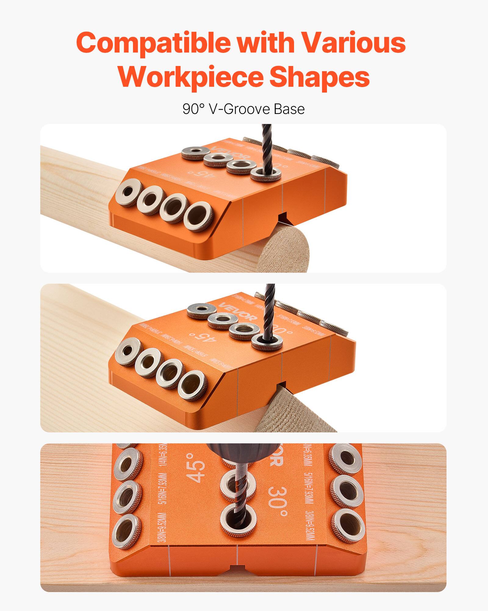 Compatible with Various Workpiece Shapes  
90° V-Groove Base  

45°  
30°