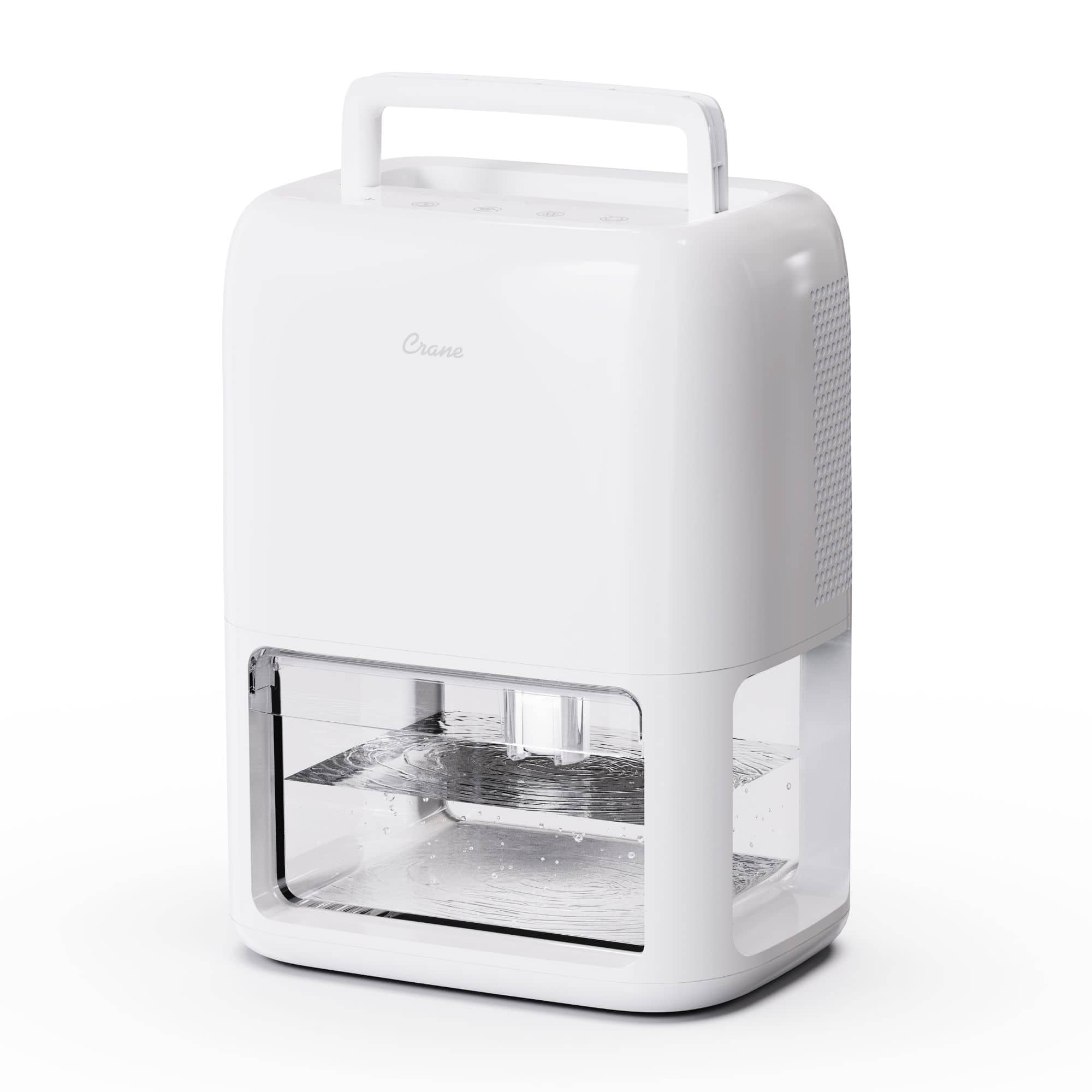 CRANE - Dehumidifier with 3.8 Pint Tank, With Auto Shut-Off and Optional Ambient Light - White