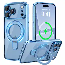 Dteck - Plating Clear Case for Apple iPhone 18 Pro, Magnetic Ring Stand Cover Compatible with MagSafe, Camera Lens Protector - Light Blue