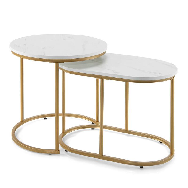 Alt View 3. WELLFOR - Modern Nesting Coffee Table Set of 2, 24 in Round Coffee Table for Small Place, End Side Tables Night Stand - White.