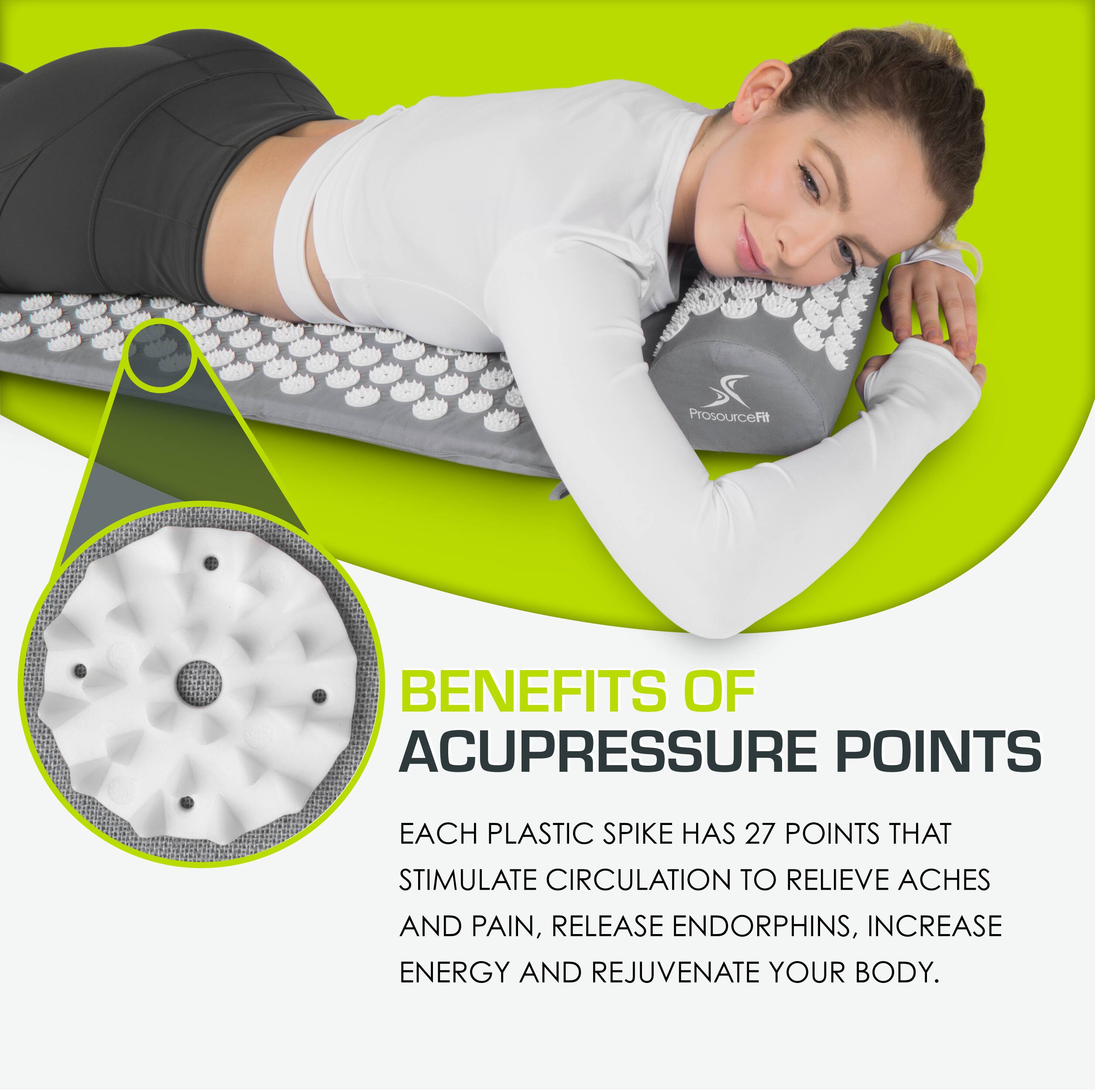 BENEFITS OF ACUPRESSURE POINTS

EACH PLASTIC SPIKE HAS 27 POINTS THAT STIMULATE CIRCULATION TO RELIEVE ACHES AND PAIN, RELEASE ENDORPHINS, INCREASE ENERGY AND REJUVENATE YOUR BODY.