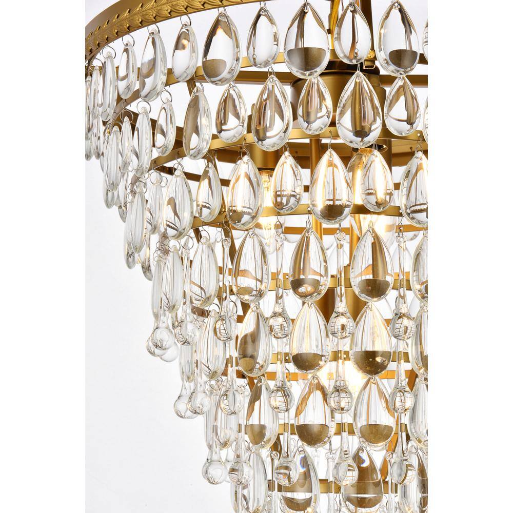 Alt View 4. Elegant Lighting - Nordic 5 lights brass pendant - Brass And Clear.