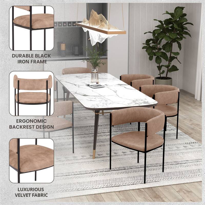 DURABLE BLACK IRON FRAME  
ERGONOMIC BACKREST DESIGN  
LUXURIOUS VELVET FABRIC