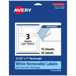 Avery - Removable Rectangle Labels, 2.5" x 7", 45ct - White